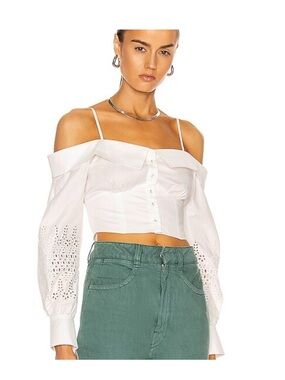 SELF-PORTRAIT broderie off shoulder long sleeve crop blouse in white